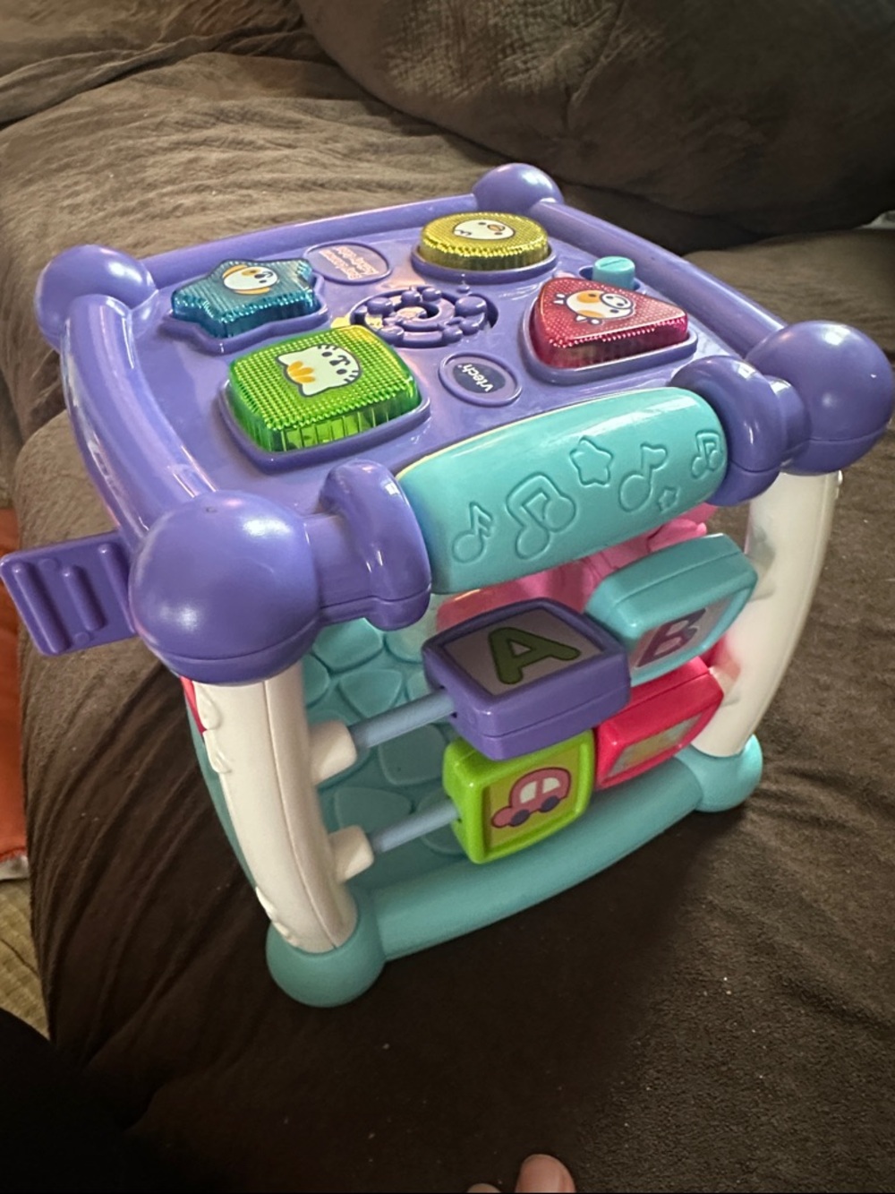 Interactive Purple and Teal Activity Cube - Educational Kids Toy